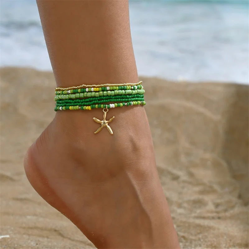 Multilayer Embellished Ankle Bracelet Set