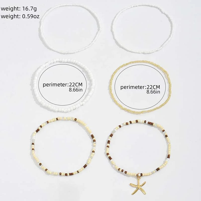 Multilayer Embellished Ankle Bracelet Set