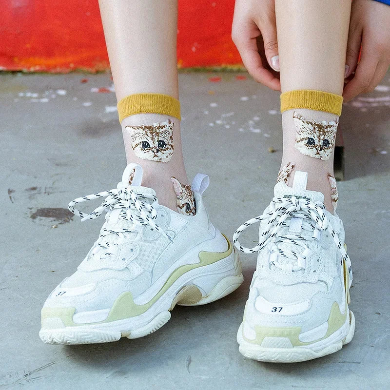 Sheer Cat Pattern Socks