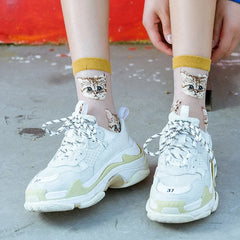 Sheer Cat Pattern Socks