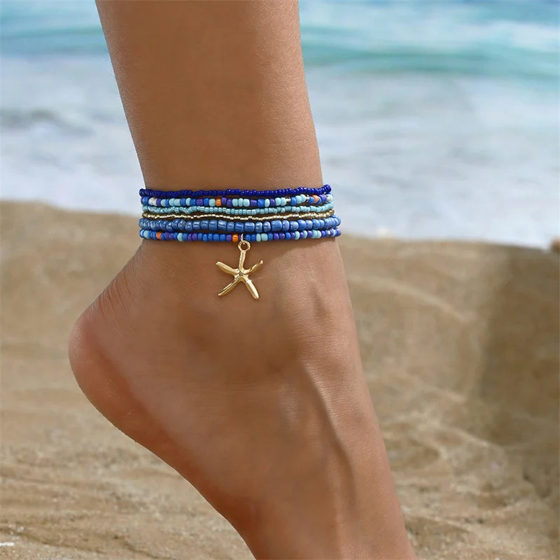 Multilayer Embellished Ankle Bracelet Set