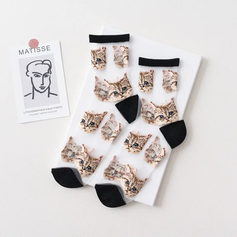 Sheer Cat Pattern Socks