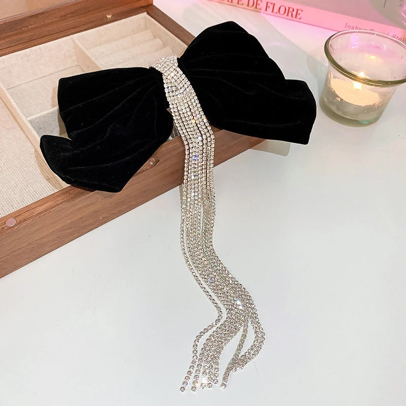 Velvet Hair Clip With Pearl and Crystal