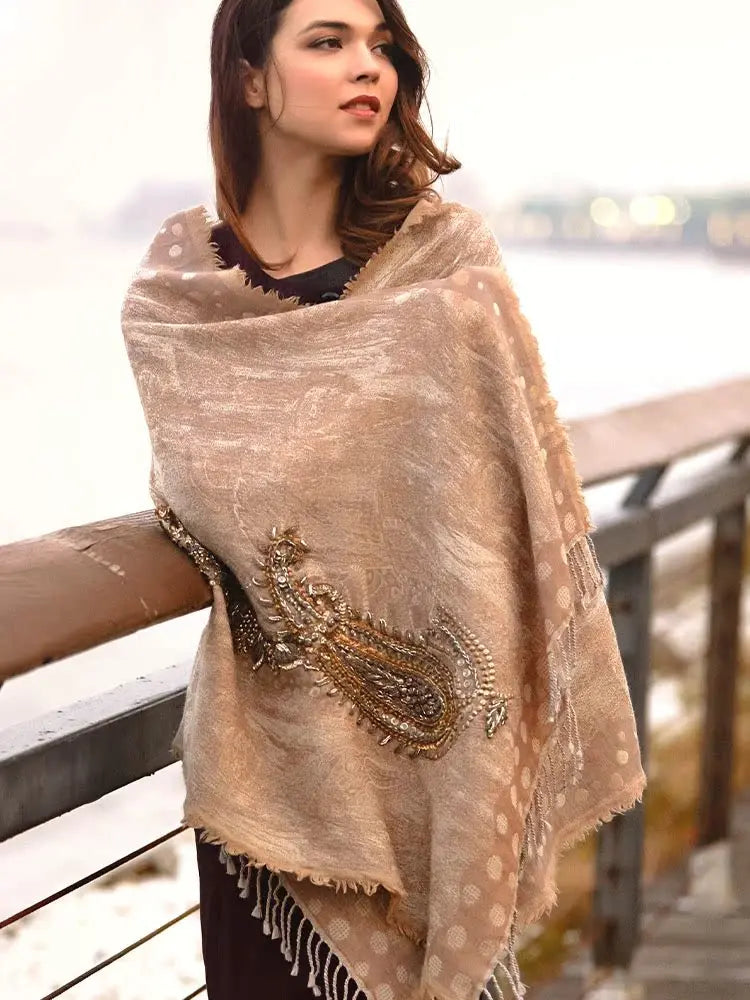 100% Wool Embellished Scarf and Shawl Set