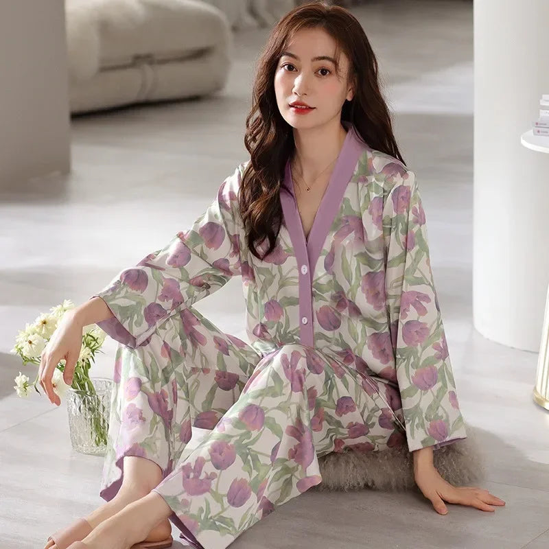 Beautiful Floral Print 2 Piece Pajama Set