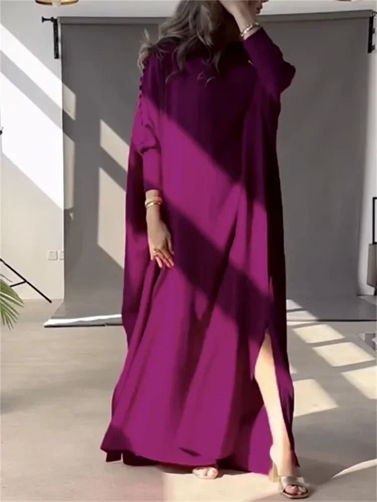 Women's Off Shoulder Maxi Dress with Wide Sleeves