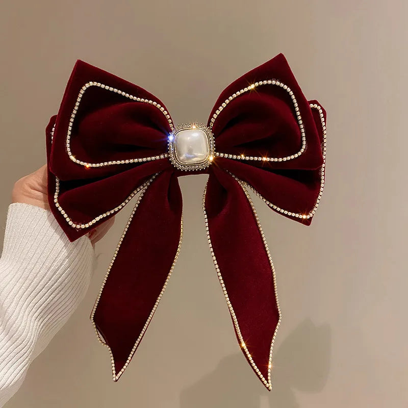 Velvet Hair Clip With Pearl and Crystal