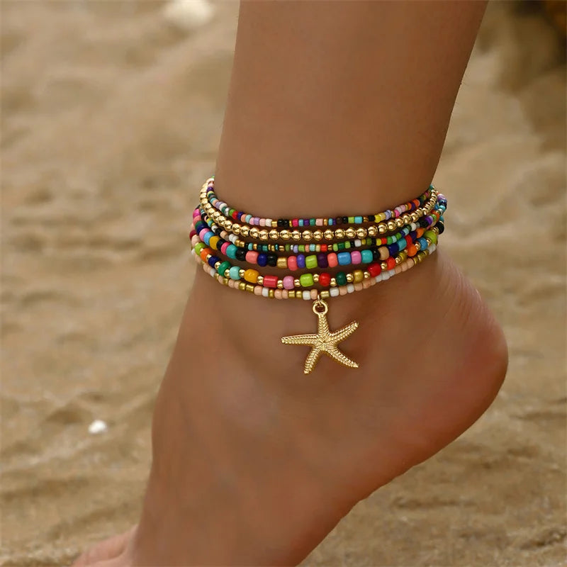 Multilayer Embellished Ankle Bracelet Set