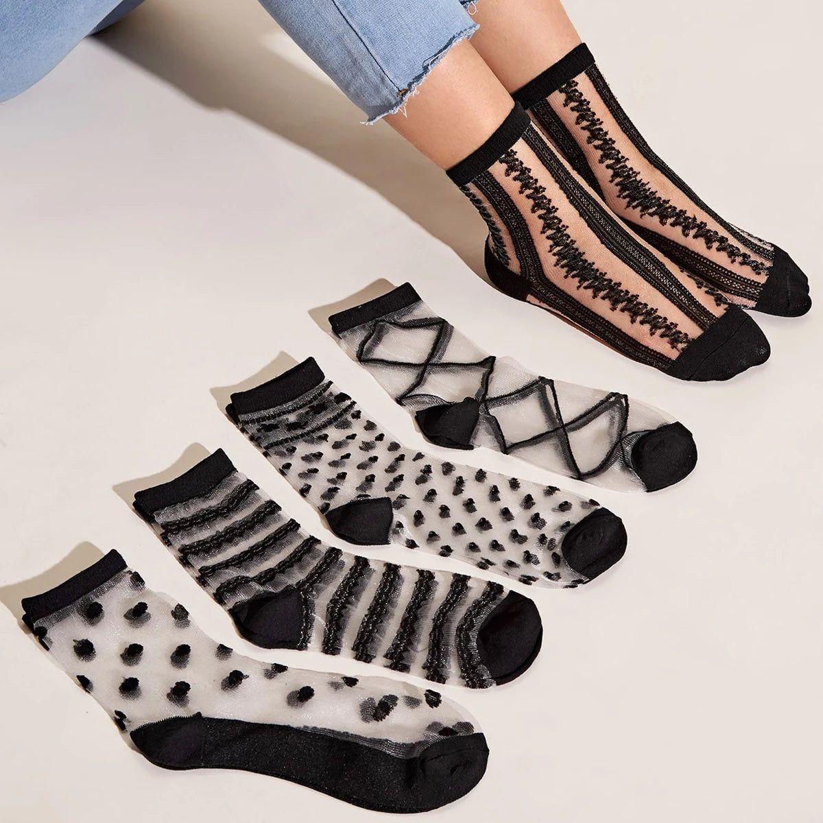 5 Sheer Lace Socks