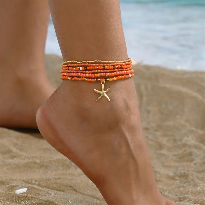 Multilayer Embellished Ankle Bracelet Set