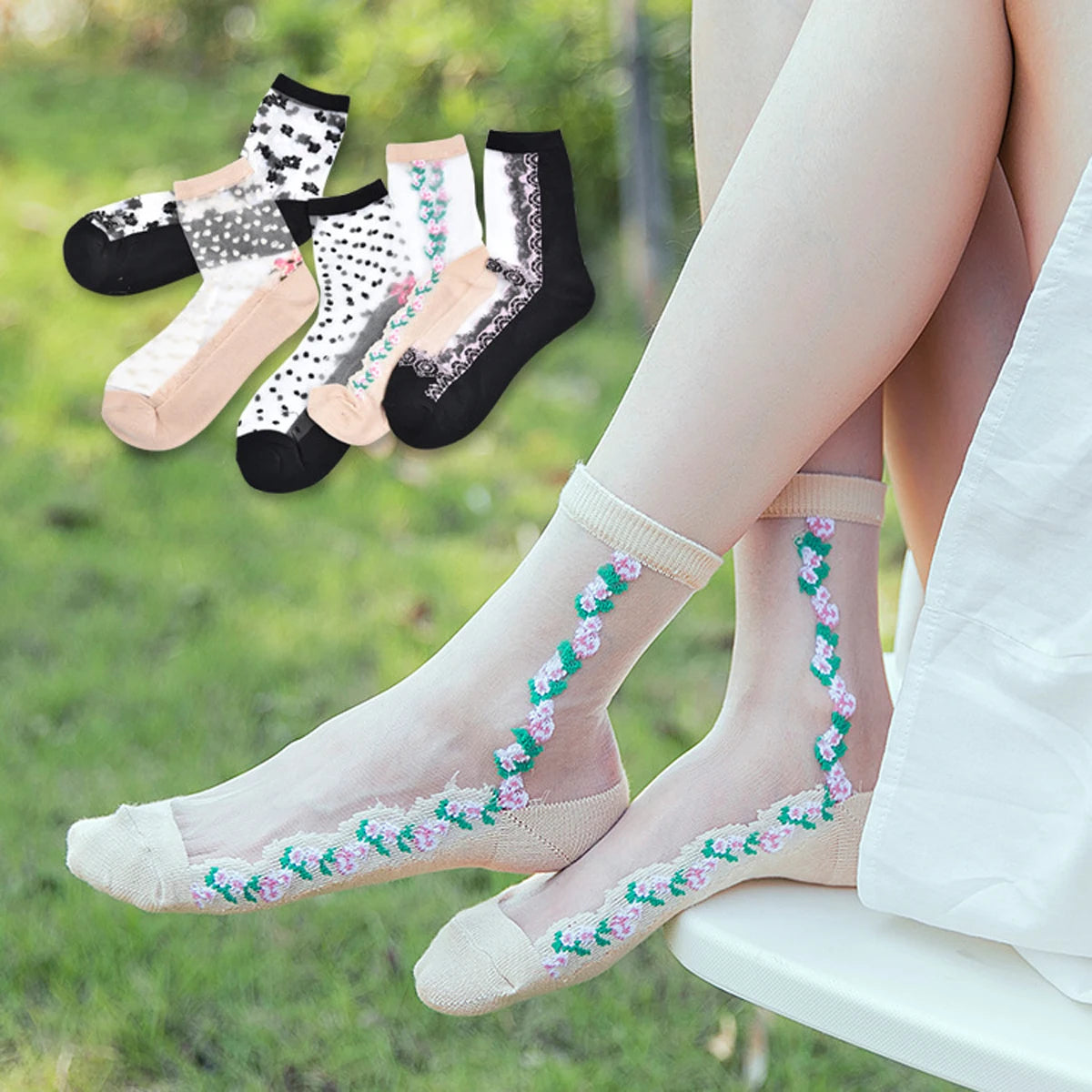 5 Sheer Lace Socks