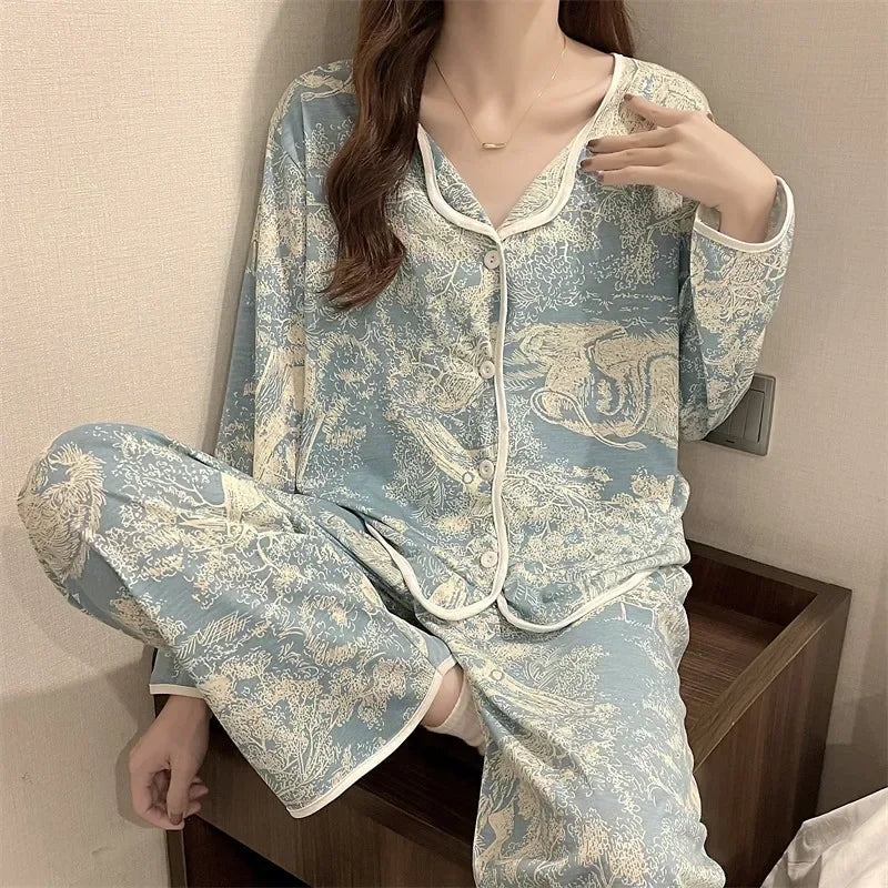 Beautiful Floral Print 2 Piece Pajama Set