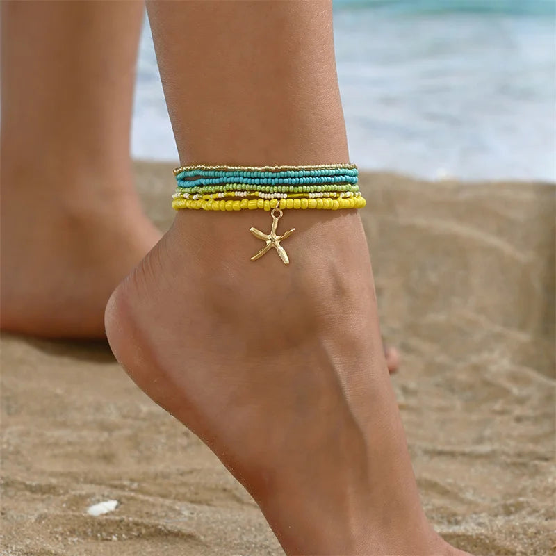 Multilayer Embellished Ankle Bracelet Set