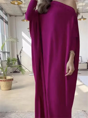 Women's Off Shoulder Maxi Dress with Wide Sleeves