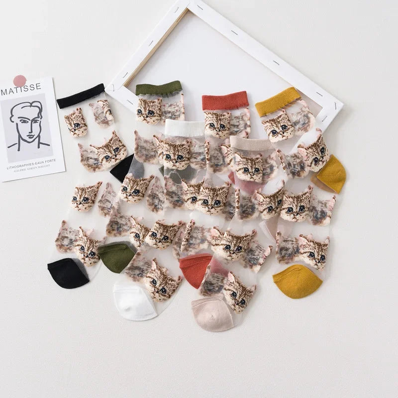 Sheer Cat Pattern Socks