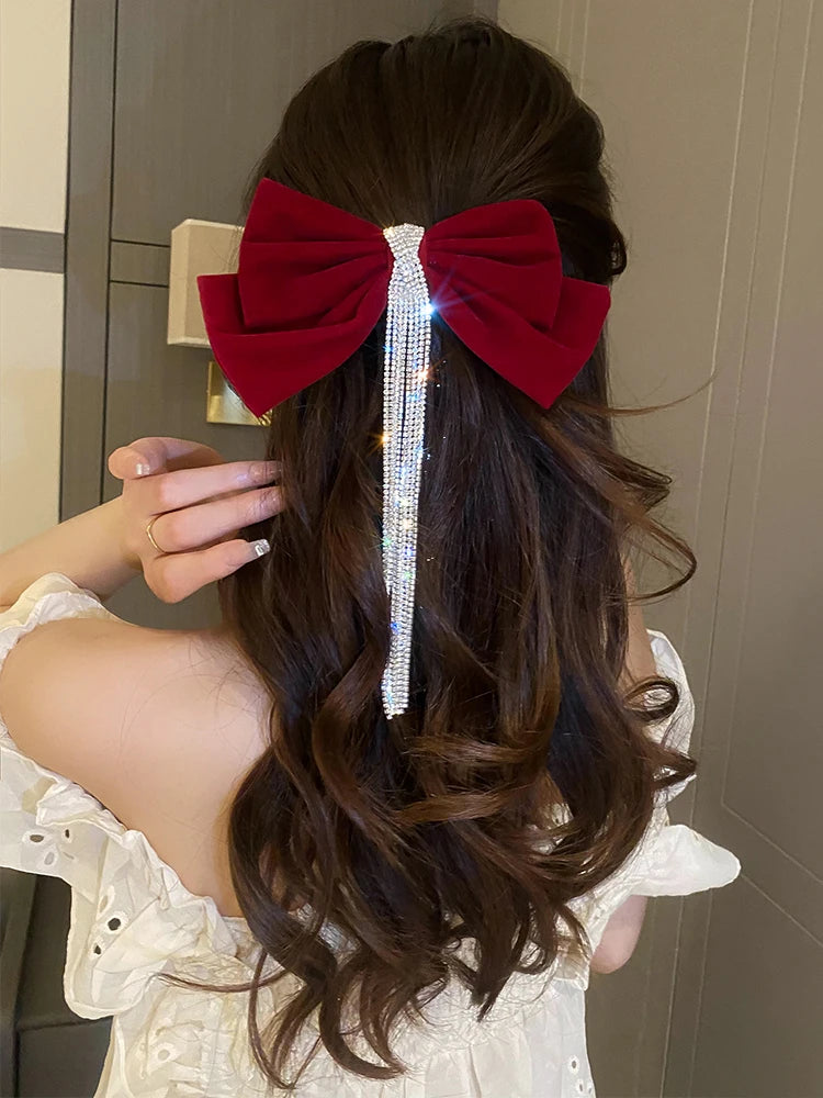 Velvet Hair Clip With Pearl and Crystal