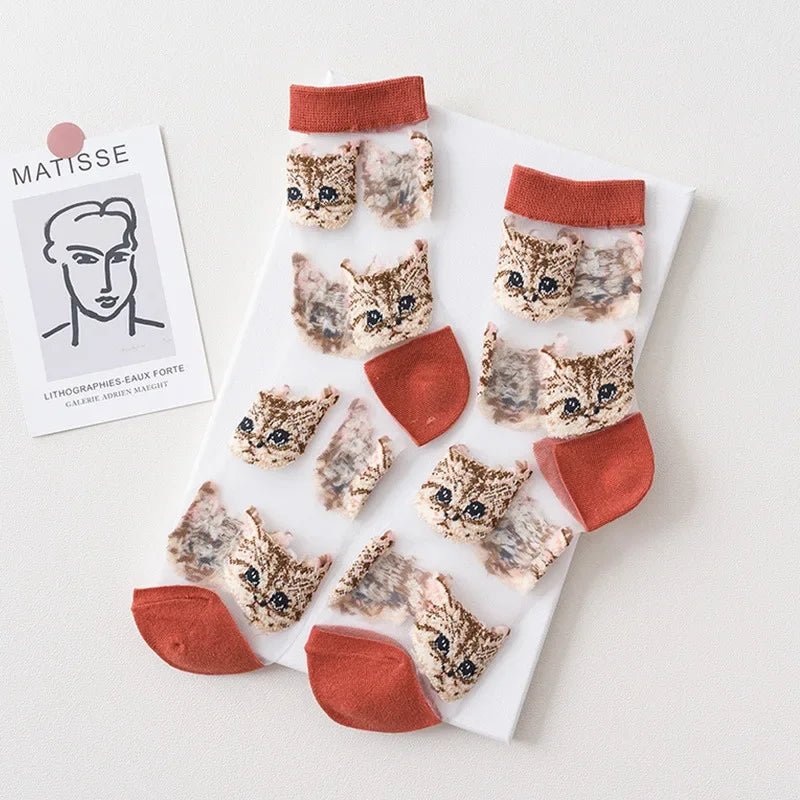 Sheer Cat Pattern Socks