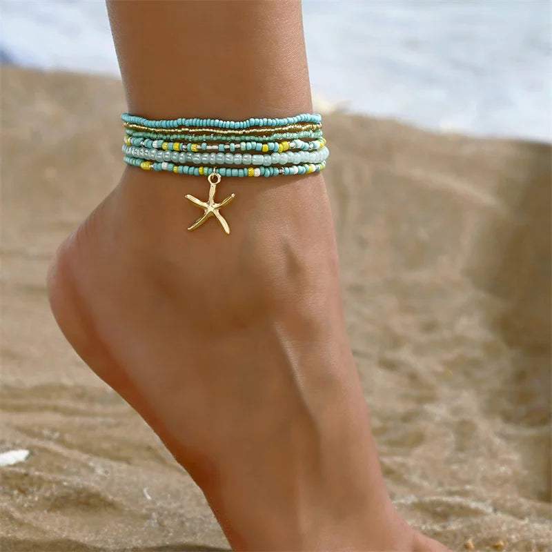 Multilayer Embellished Ankle Bracelet Set