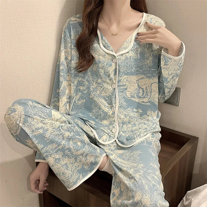 Beautiful Floral Print 2 Piece Pajama Set